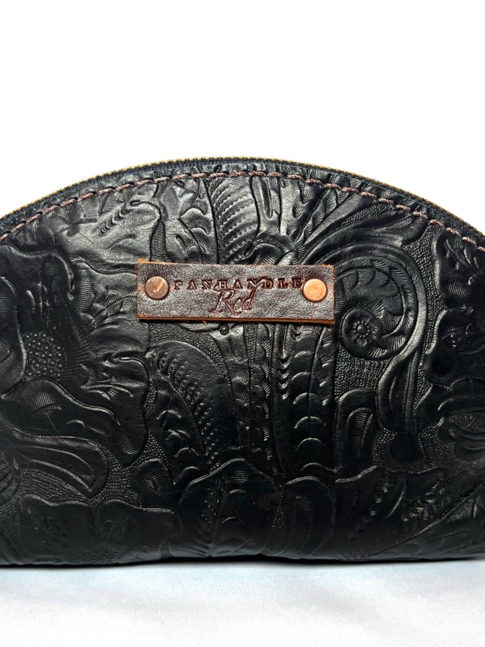 Panhandle Red Tooled Leather Clutch Black Western Embossed Zip
